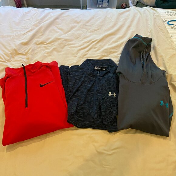 Lot of 3 men's golf 1/4 zips/hoodie Nike and Under Armour Size XL - Picture 1 of 11
